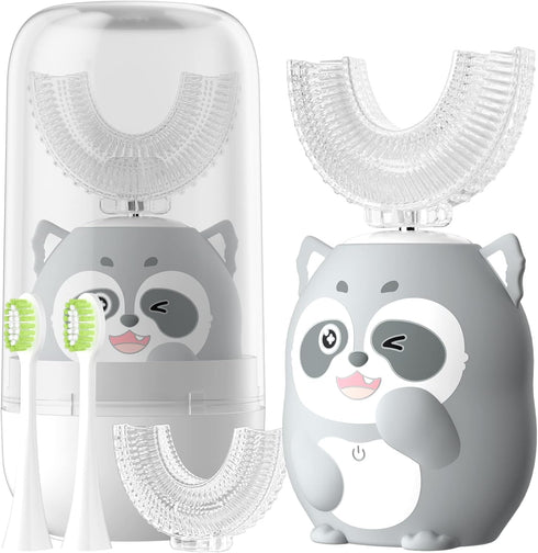 Kids Electric U Shaped Toothbrush, Cartoon Sonic Toothbrush with 4 Brush Heads 6 Cleaning Modes Children Toothbrush IPX7 Waterproof - (Age 2-7, Gr...