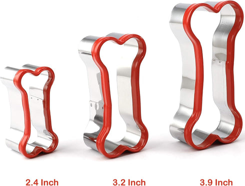 3-Piece Dog Bone Cookie Cutters Set - Dog Treats Cutters, Bone Shapes, 2.4" to 3.9" Soft PVC Coated...