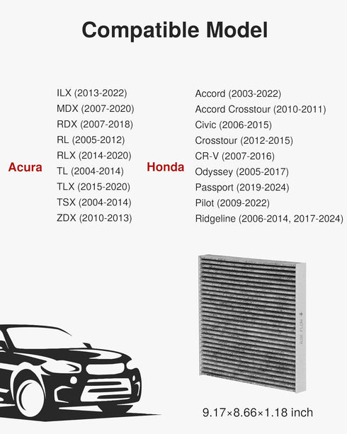 Puroma Cabin Air Filter with Activated Carbon, Replacement for CP134, CF10134, Honda & Acura, Civic, CR-V, Odyssey, CSX, ILX, MDX, RDX, AT134 (1 p...