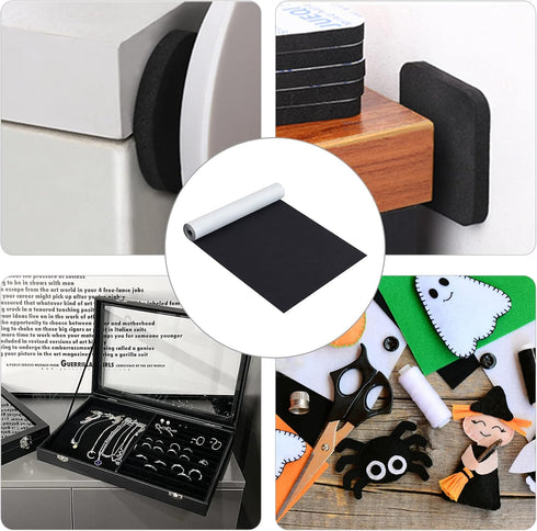 BENECREAT Black Self-Adhesive Felt Fabric 15.7" x 78.7" Shelf Liner for Halloween Decoration, DIY Costume Making and Jewelry Drawer Box Fabric Pee...
