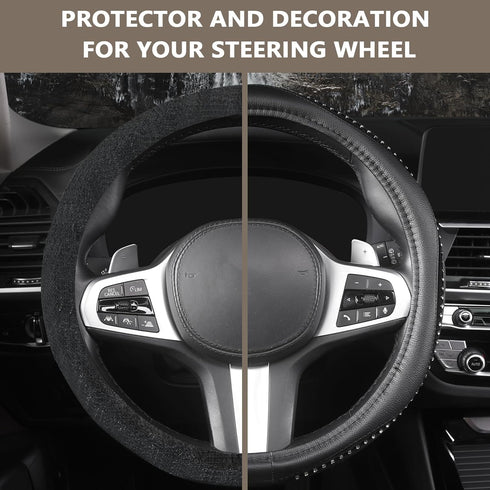 AUTOYOUTH Steering Wheel Cover, Crystal Studded Rhinestone Bling Styling for Car, SUV, Truck Heavy Duty, Anti-Slip, Excellent Grip Standard Size 1...