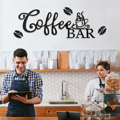 Metal Coffee Bar Sign Rustic Coffee Hanging Décor for Coffee Bar Metal Coffee Wall Art for Coffee Bar Home Office Kitchen(Coffee Bar and Bean Styl...