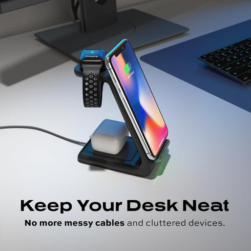 STATIK 10W Wireless Charging Station for Apple Devices, iPhone, AirPods and Apple Watch Charger Stand, 3 in 1 Charging Station Apple, Sleek Wirele...