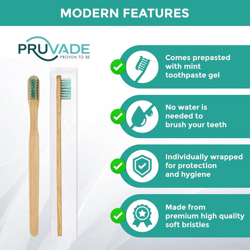 36 Pack Disposable Bamboo Toothbrushes with Toothpaste Built in - Prepasted Toothbrushes Individually Wrapped - Single Use Waterless Tooth Brush w...