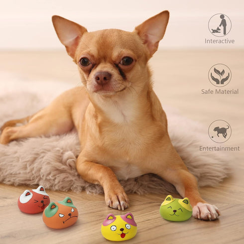Squeaky Dog Toys Funny Animal Dog Balls for Puppy Mini Small Pet Dogs 6 Pcs/Set (Cat)...