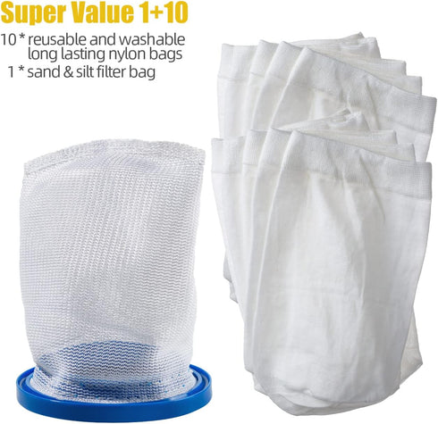 Pool Vacuum Cleaner Reusable Filter Bag with 10-Pack Ultrafine Mesh Filter Bags for Pool Blaster Water Tech Max & Catfish Ultra Pool Vacuum Sand &...