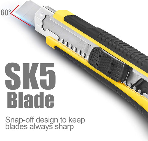 DOWELL Utility Knife Box Cutter Retractable Self Loading Heavy Duty Snap Off Quick Change Extra Blades(3PCS) TPR+PP Handle Cutting Cardboard Boxes...