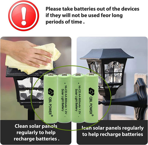 QBLPOWER Ni-CD AA 800mAh 1.2V Rechargeable Battery for Solar Outdoor Lights Lamp Garden Yard Lawn(8 Pieces)...