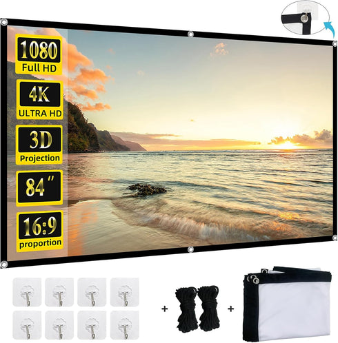 Foldable Projector Screen, XINLEMY 84" 4K 16:9 HD Portable Anti-Crease Projection Movie Screen Double-Sided Cinema Screen for Home Theater Backyar...
