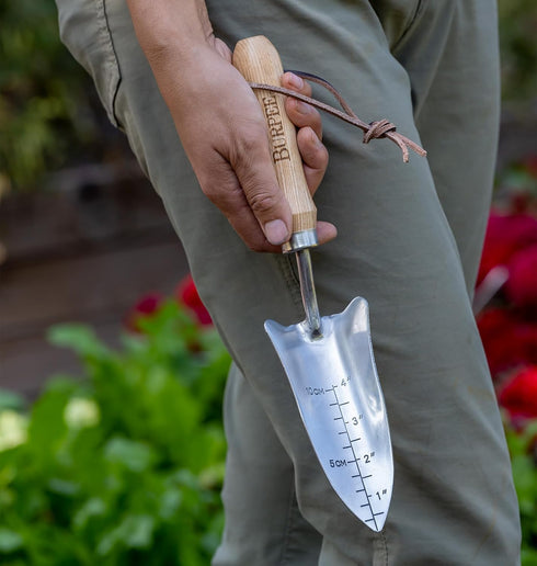 Burpee 13" Stainless Steel Transplanter | Durable Long Lasting Garden Tool | Leather Wrist Strap 5" Handle, 10 Year Warranty, Oak...