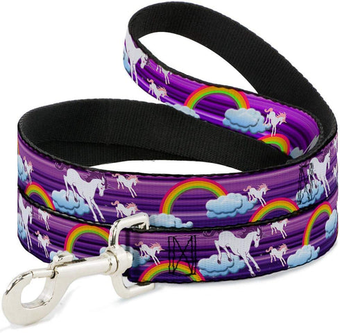 Buckle-Down Dog Leash Unicorns Rainbows Stripes Purple 6 Feet Long 0.5 Inch Wide...