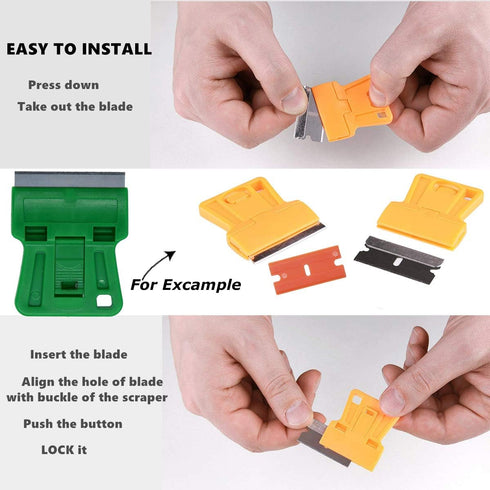 1.5 inches High Visibility Mini Razor Blade Scraper Glass Scraper Green Paint Window Scraper With 5 Metal Scraper Razor Blades 5 Dual Plastic Doub...
