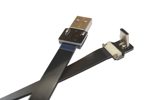 Slim Flat USB C 90 Degree Angled FPV Flat Slim Thin Ribbon FPC Cable USB Type-C 90 Degree to Standard USB A for sync and Charging Black (20CM)...