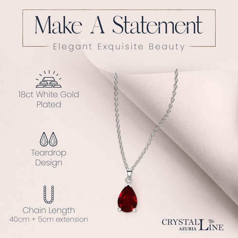 Crystalline Azuria Teardrops Set with Red Zirconia Crystals Necklace 18 inches Dangle Earrings Bracelet 18K White Gold Plated...
