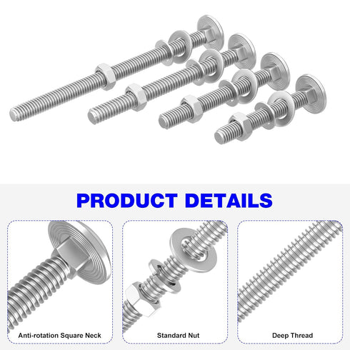 Wheelbarrow Handles Replacement Kit for 5/16 Stainless Nuts and Bolts 4", 3", 2-1/2" and 1" Wheelbarrow Parts, Wheel Barrow Handles - 12-Pack...