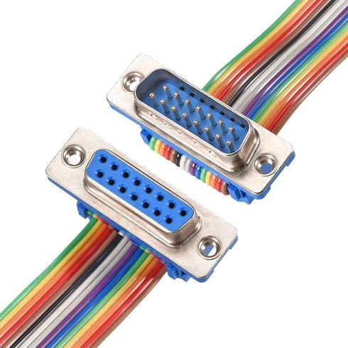 uxcell IDC Rainbow Wire Flat Ribbon Cable DB15 Male to DB15 Female Connector 2.54mm Pitch 19.7inch Length...