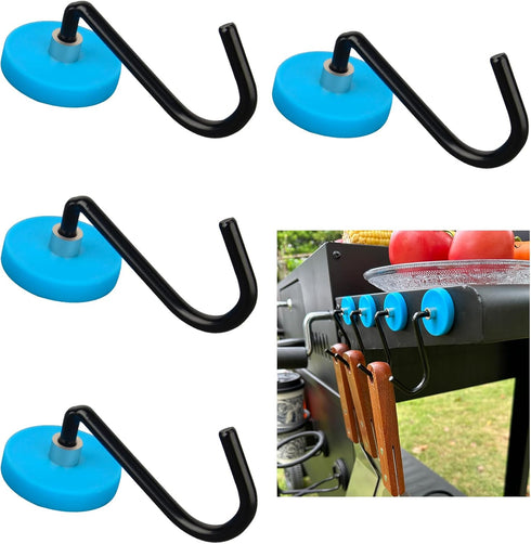 4 Pack Strong Magnetic Grill Hooks, Heavy Duty Grill Hooks for Utensil, Powerful Magnetic Hooks for for Refrigerator Kitchen Traeger Blackstone Pi...