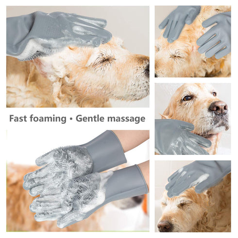 Pet Grooming Gloves - Gentle Dog Bathing Shampoo Brush - Massage Mitt with Enhanced Five Finger Design - Efficient Deshedding Glove for Dogs, Cats...