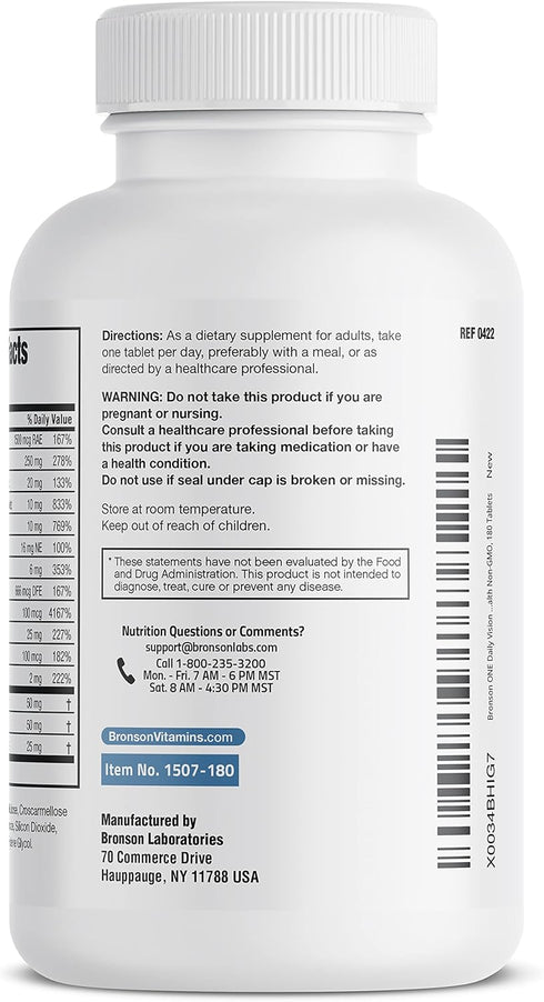 Bronson ONE Daily Vision Complete Eye Health Support Multivitamin Multimineral Supplement Formula, 180 Tablets...