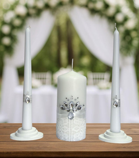 Unity Candle Set for Wedding Ceremony & Reception – 6” Pillar & Two 10” Taper Candles – Long Burning Unity Candles for Marriage Ritual – Handmade ...