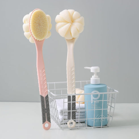 Shower Body Brush with Bristles and Large Pumpkin Loofah,Back Scrubber Bath Mesh Sponge with Anti-Slip Curved Long Handle for Skin Exfoliating,Mas...