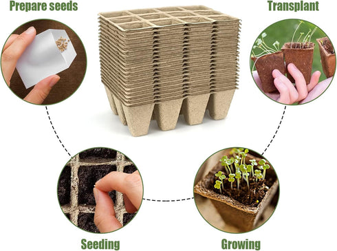 20 Pack Peat Pots, 240 Cells Biodegradable Seed Starter Pots, Peat Pots for seedlings, Starter Pots for Planting Seeds with 20 Plant Labels for In...