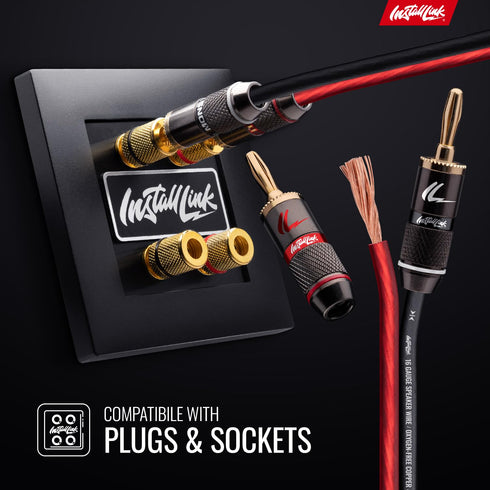 16 Gauge Pure Copper Speaker Wire (OFC) by Install Link, 30 Feet, for Car or Home Theater......