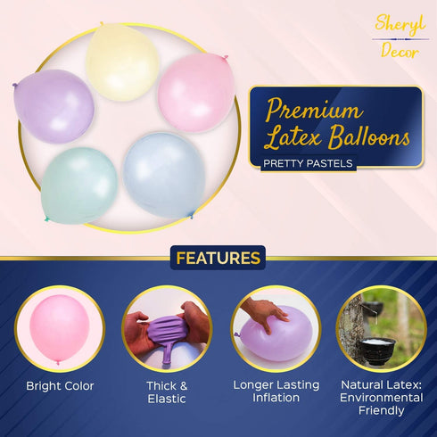 100 Pastel Balloons for Parties – 10 Inch Latex for Easter Party Decorations or Rainbow Supplies - Blue, Purple, Yellow, Green and Pink Balloons f...