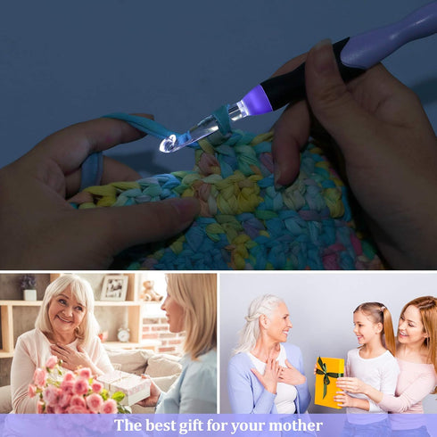 11 Sizes Lighted Crochet Hooks Set Rechargeable Crochet Hook Light Up Hooks with Case, Interchangeable Heads 2.5 mm to 8 mm for DIY Craft Supplies...