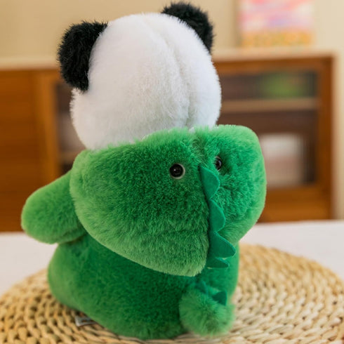 Cute Stuffed Panda Animal Cosplay as Pink Dinosaur Plush Toys Soft Panda Toy in Dinosaur Costume Panda Plushies Toys Stuffed Animals for Kids 12 I...