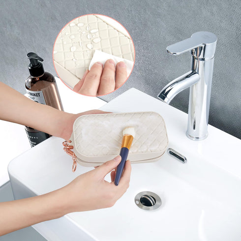 Portable Travel Makeup Bag,Soft Silicone Waterproof Toiletry Cosmetic Bag for Women,Upgrade Anti-Fall Out Zipper Closure Organizer Makeup Case -(S...