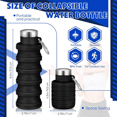 2 Pcs 17oz Collapsible Water Bottles for Travel 500ml Reusable Foldable Silicone Water Bottle with Portable Buckle Silicone for Camping Hiking Spo...