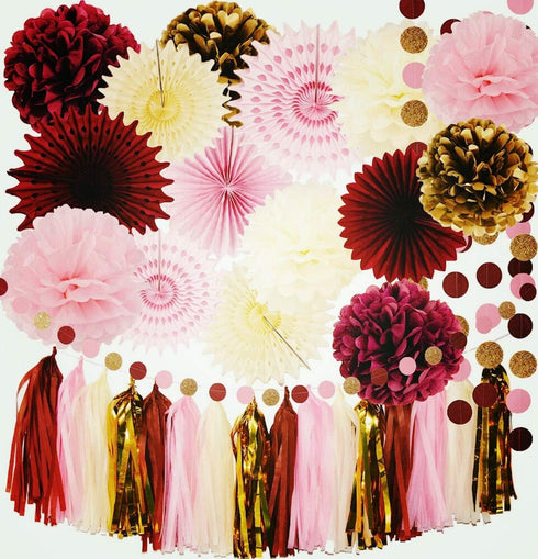 Burgundy Bachelorette Party Decorations Fall/Burgundy Pink Gold Birthday Decorations for Women/Fall Bridal Shower Decorations Maroon Party Decorat...