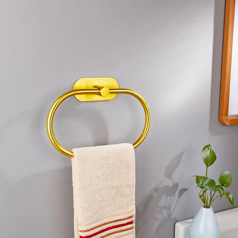Towel Bar/Bath Towel Ring, Self Adhesive Hand Towel Ring for Bathroom, Stainless Steel Sticky Hand Towel Holder, No Drilling Modern Round Towel Ha...