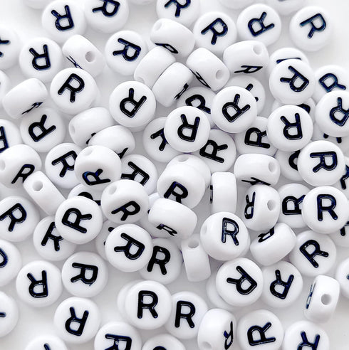 100PCS Letter Beads White Round Acrylic Alphabet Beads Letter R Beads for Jewelry Making Bracelets Necklaces Key Chains DIY 4X7mm...