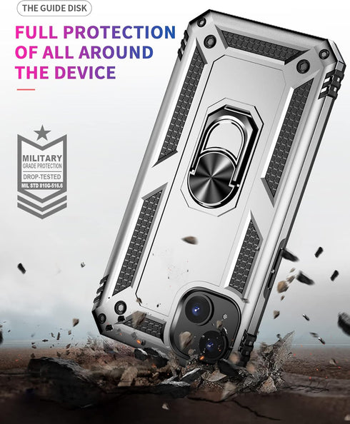 Military Grade Drop Impact for iPhone 14 Plus Case 360 Metal Rotating Ring Kickstand Holder Armor Heavy Duty Shockproof Case for iPhone 14 Plus Ph...