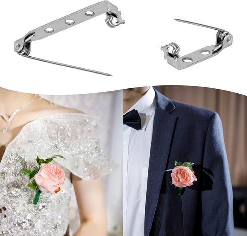 50 Pcs Brooch Pins, Silver Bar Pins, Secure Back Clasp with Back Bar Fastener, Pin Badge Backs with Holes, 4-Size Pack of Safety Pins (50)...