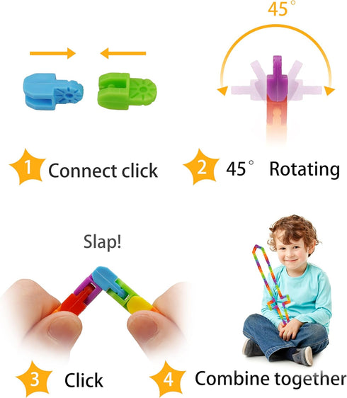 Ganowo Rainbow Fidget Toys Wacky Tracks Snap Click for Kids Students School Finger Sensory Snake Cube Toys Valentines Fidgets Class Gifts for Adul...
