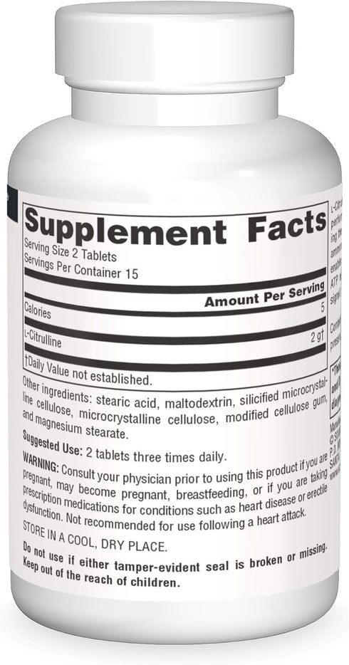 Source Naturals L-Citrulline - Supports Exercise Recovery, Energy and Detoxification*, 1,000 mg - 30 Tablets...