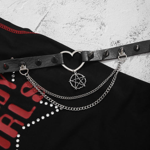 Spike Rivet Adjustable Heart Choker Metal Studded Pink Faux Leather Necklace Y2K Star Punk Halloween Cosplay Jewelry Gifts...