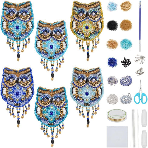 FREEBLOSS 6 Pcs Beaded Embroidery Kit Owl Sew on Patches Kit Beaded Appliques Sequin Patches Beaded Sew on Patches Embroidered Decorative Patch Se...