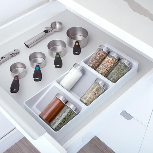 Smart Design 3 Section Plastic Spice Rack Drawer - Non-Slip Lining and Feet - BPA Free - Seasoning Jars, Makeup Storage, Countertop Bottle Tray, 3...