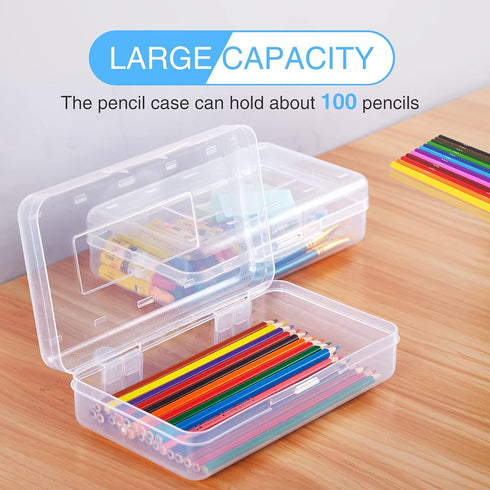 Sooez 6 Pack Clear Pencil Box, Plastic Large Capacity with Snap-tight Lid, Office Supplies Storage Organizer Stackable Design and Stylish...