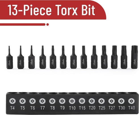 Bates- Tamper Proof Torx Bit Set, 13 Pieces Set, T4-T40, Torx Set, Torx Security Bit Set, Security Torx Bit Set, Star Bits Set, Screwdriver Bit Se...