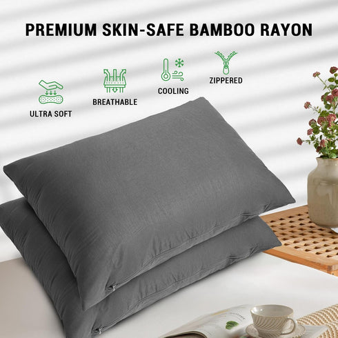 Gogreen Bamboo Rayon Waterproof Pillow Protector, Breathable Pillow Cover, Cooling Pillow Case Protector with Zipper, Super Soft Pillow Case Cover...