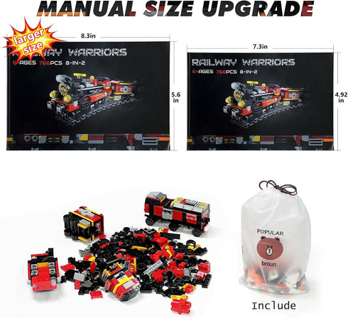 Transforming Train Building Block Toys for Boys Girls Aged 6-12.Steam Train or 8 Locomotive Models or Train Warrior Robot.Wheeled Train Toys.8in2 ...