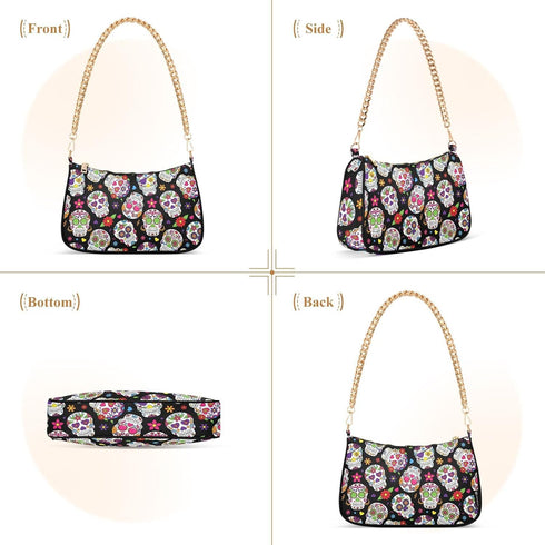 Bat Halloween Women's Chain Shoulder Bag, Metal Chain Strap Zip Purse for Women...