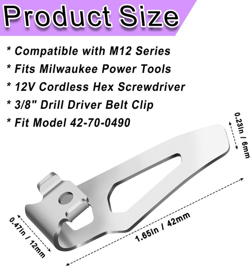 42-70-0490 Belt Clip Kit For Milwaukee M12 12V Power Tools: 4PCS Drill M12 Impact Driver Tool Clips Hook Set with Screws for Secure Tool Holding -...