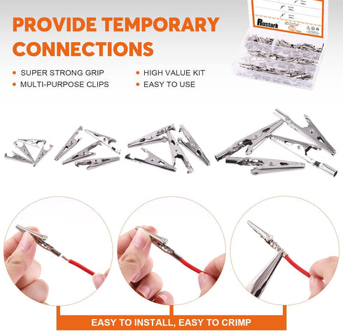 160Pcs 28mm 35mm 45mm 53mm Metal Alligator Clips Assortment Kit Small Alligator Clips Silver for Battery Test Lead Electrical Test Clamps...