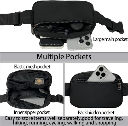 Waist Pack for Women and Men, Fanny Pack Purse with Adjustable Strap, Waterproof, Large Capacity, for Travel Hiking (Black),Sport,gift, Small...